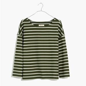 Madewell Luxe Long-Sleeve Tee in Casler Stripe Dark Forest Green Top XL